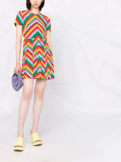 Valentino Pleated Striped Silk-crepe Mini Dress In Green