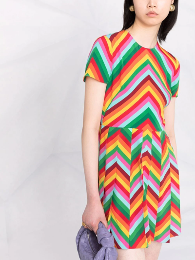 Valentino Pleated Striped Silk-crepe Mini Dress In Green