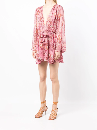 Shop Misa Kaia Flared-sleeve Mini Dress In Pink