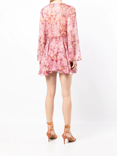 Shop Misa Kaia Flared-sleeve Mini Dress In Pink