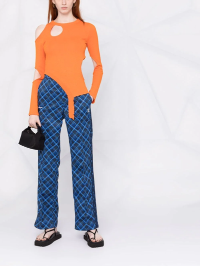 Bonnie Asymmetric Cutout Slub Cotton Top In Orange