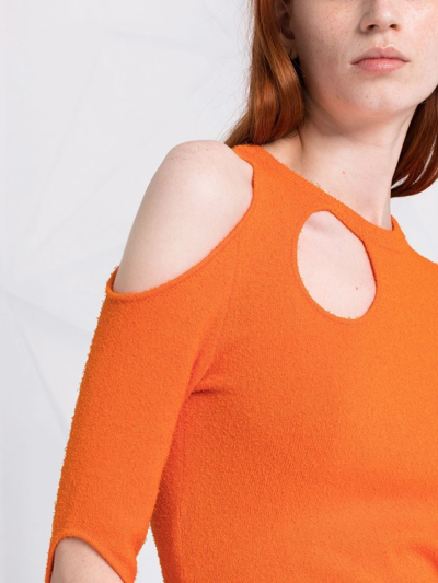 Bonnie Asymmetric Cutout Slub Cotton Top In Orange