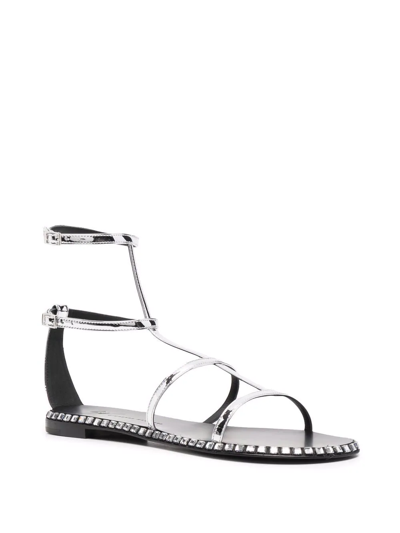Giuseppe Zanotti Flat Gladiator Sandals With Mirrored Upper In Grey