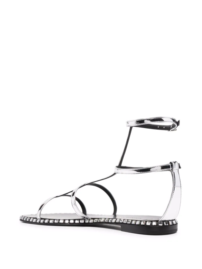 Giuseppe Zanotti Flat Gladiator Sandals With Mirrored Upper In Grey