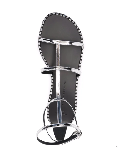 Giuseppe Zanotti Flat Gladiator Sandals With Mirrored Upper In Grey