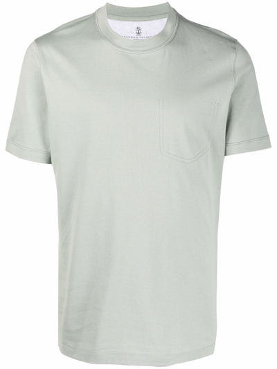 Shop Brunello Cucinelli Faux-pocket Cotton T-shirt In Grün