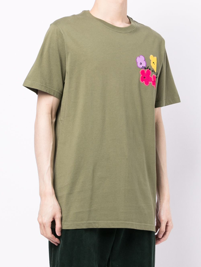 Shop Maharishi Floral-embroidered Organic Cotton T-shirt In Grün