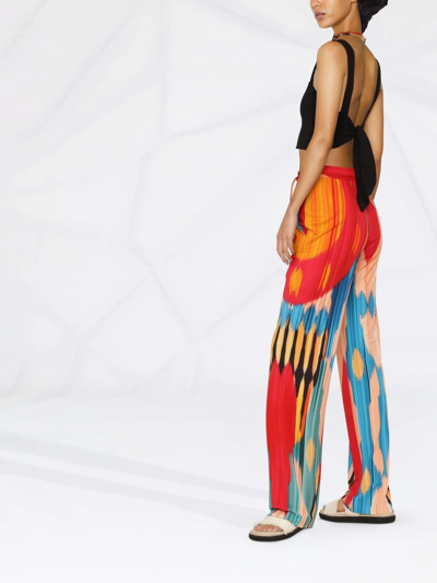 Shop Etro Abstract-print Wide-leg Trousers In Red