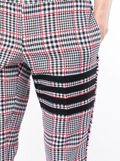 Shop Thom Browne 4-bar Prince Of Whales Check Frayed Chinos In Schwarz