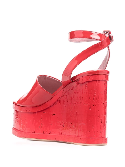 Shop Haus Of Honey Patent-leather Wedge Sandals In Rot