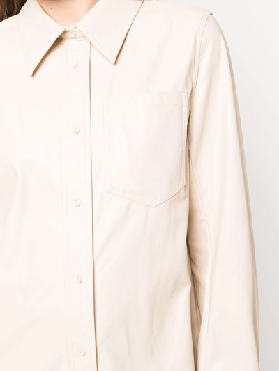 Shop Stand Studio Faux-leather Long-sleeve Shirt In Nude
