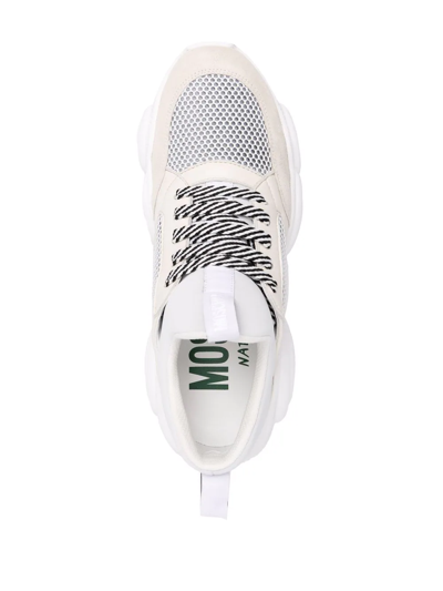 Shop Moschino Lace-up Mesh Sneakers In Neutrals