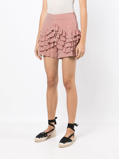 Shop Shrimps Gingham-print Ruffled Shorts In Rot