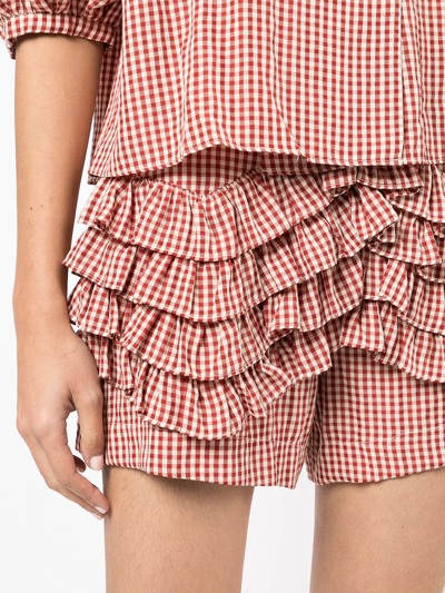 Shop Shrimps Gingham-print Ruffled Shorts In Rot