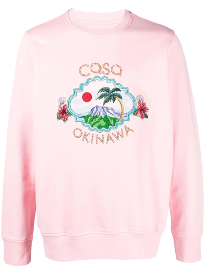 Shop Casablanca Embroidered-motif Crew Neck Sweatshirt In Rosa