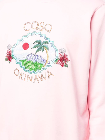 Shop Casablanca Embroidered-motif Crew Neck Sweatshirt In Rosa