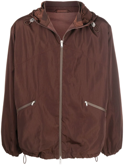Shop Jil Sander Zipped Hooded Jacket In Brown
