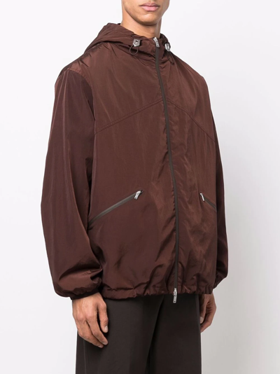 Shop Jil Sander Zipped Hooded Jacket In Brown