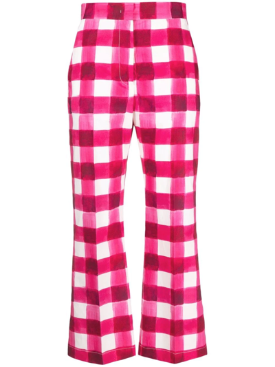 Shop Msgm Watercolour Check Pattern Trousers In Rosa