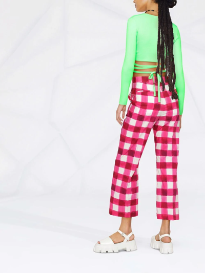 Shop Msgm Watercolour Check Pattern Trousers In Rosa