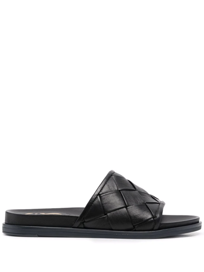 Shop Casadei Interwoven Leather Sliders In 0000 Black