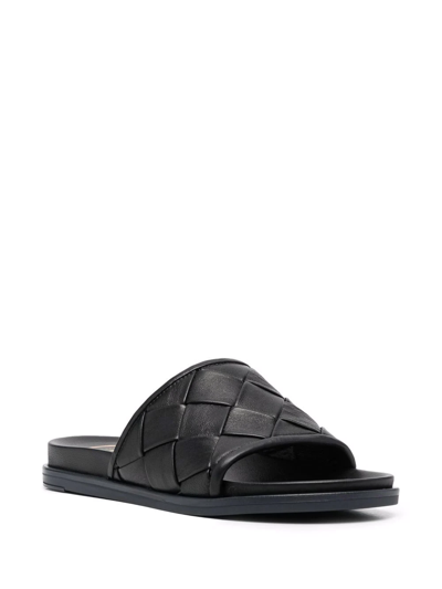 Shop Casadei Interwoven Leather Sliders In 0000 Black