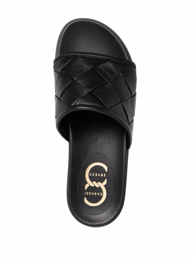 Shop Casadei Interwoven Leather Sliders In 0000 Black
