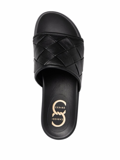 Casadei Interwoven Leather Sliders In 0000 Black
