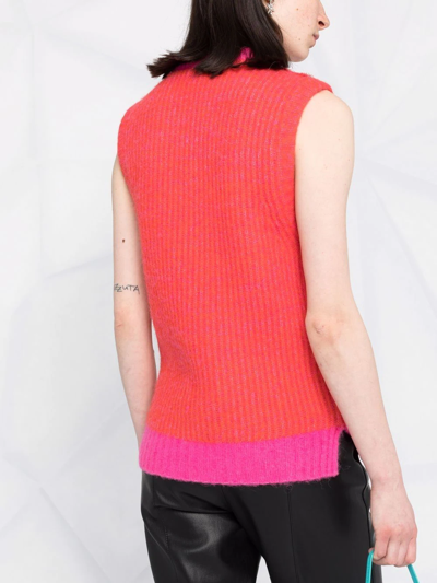 Ganni Contrasting-trimmed Regular-fit Wool-blend Vest In Rosa