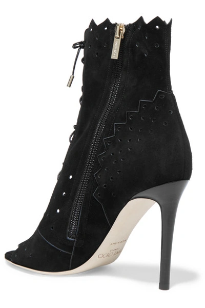 Shop Jimmy Choo Dei Perforated Suede Peep-toe Ankle Boots