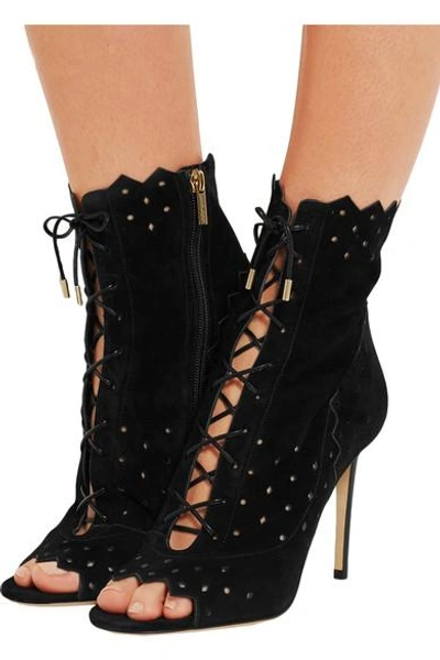 Shop Jimmy Choo Dei Perforated Suede Peep-toe Ankle Boots