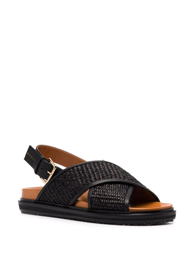 Marni Leather And Raffia Fussbett Sandals In Schwarz