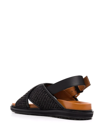 Marni Leather And Raffia Fussbett Sandals In Schwarz