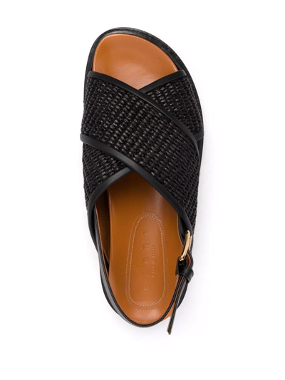Marni Leather And Raffia Fussbett Sandals In Schwarz