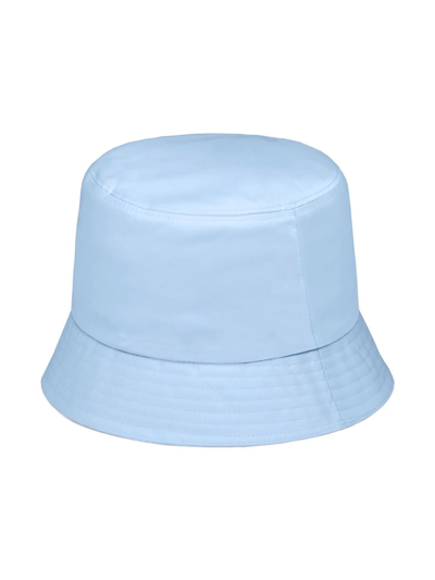 Prada Bucket Hat With Signature Logo Plaque In Blau
