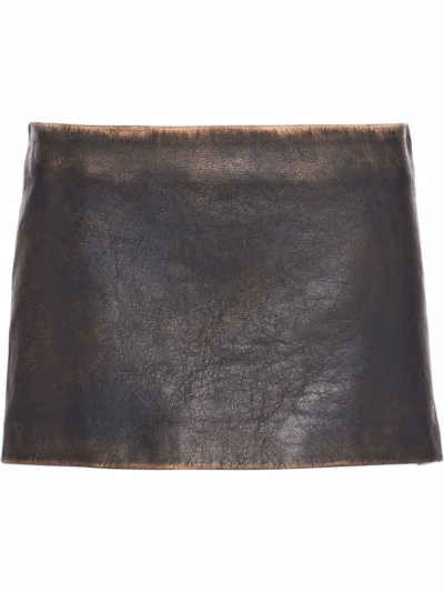 Shop Prada Faded-effect Leather Miniskirt In Schwarz