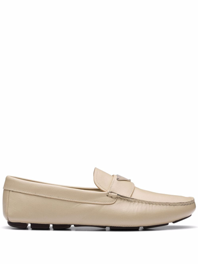 Shop Prada Triangle-logo Penny-slot Loafers In Nude