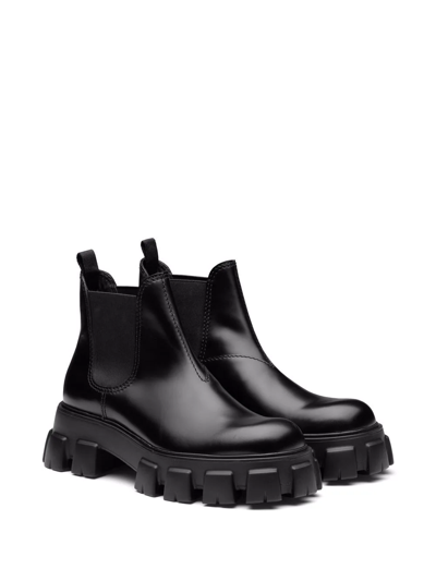 Shop Prada Moonlith Brushed Leather Chelsea Boots In Schwarz