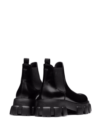 Prada `monolith` Brushed Leather Chelsea Boots In Black
