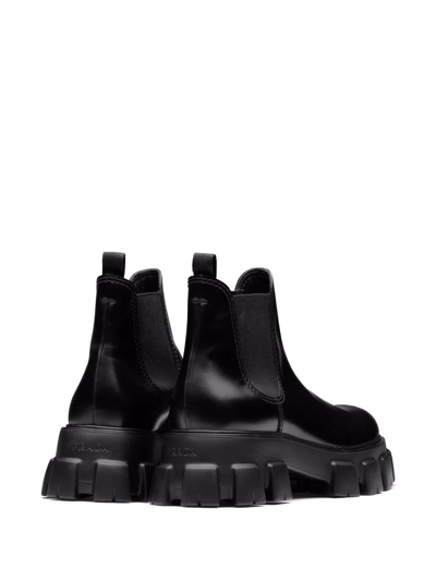 Shop Prada Moonlith Brushed Leather Chelsea Boots In Schwarz