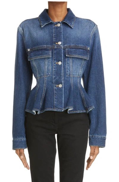 Shop Givenchy Denim Peplum Jacket In 420-medium Blue