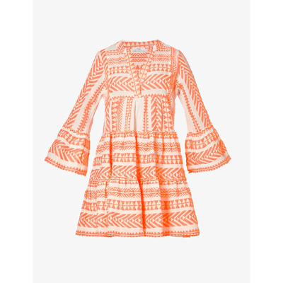 Devotion Ella Flared-sleeve Stretch-cotton Mini Dress In Orange | ModeSens