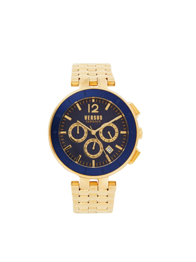 Shop Versus Men's 44mm Ip Goldtone Stainless Steel Chronograph Bracelet Watch In Blue