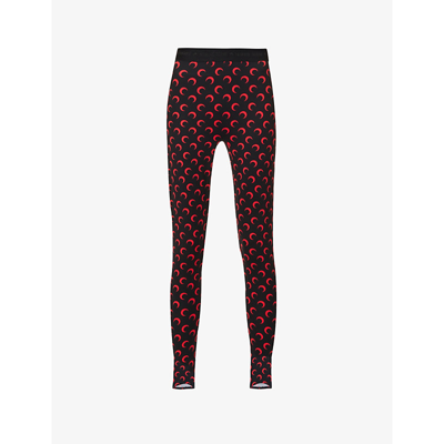 Shop Marine Serre Women's All Over Moon Red Moon-print High-rise Recycled Polyamide And Recycled Elastane