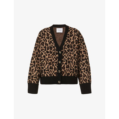 Shop Galvan Theia Leopard-print Wool-blend Cardigan