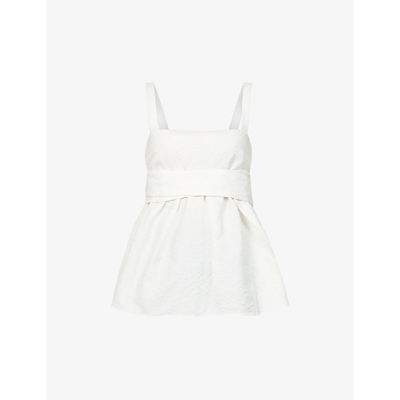 Shop Cecilie Bahnsen Josie Square-neck Cotton-blend Top In White