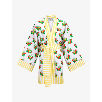 Shop Anna + Nina Strawberry Fields Motif-print Organic-cotton Kimono In Multi-coloured