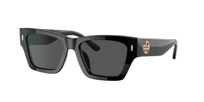 Tory Burch Logo-plaque Square-frame Sunglasses In Solid Grey