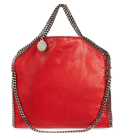 Shop Stella Mccartney Falabella Three-chain Shoulder Bag In Cherry Red