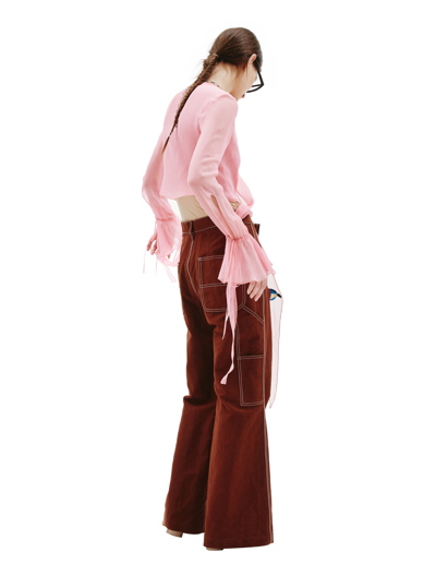 Shop Doublet Flared Trousers With Bird In Brown